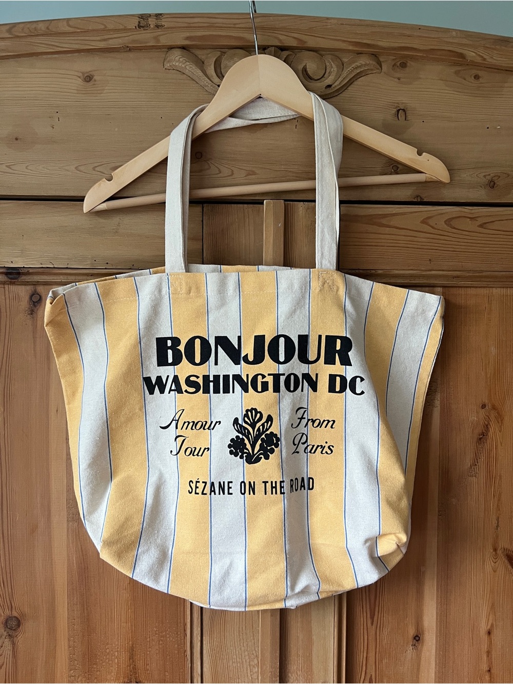 Sezane Yellow & Cream Striped 'Bonjour Washington DC' Canvas Tote